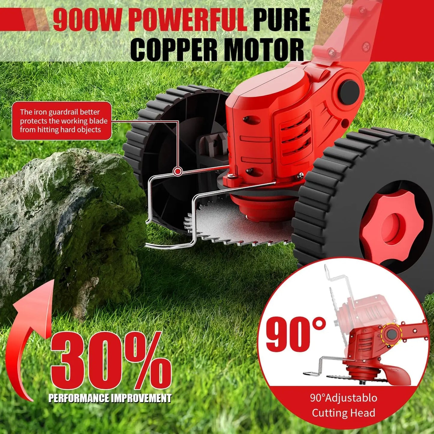 Cordless Lawn Trimmer Weed Wacker Lawn Mower Grass Edger with 2 Li-Ion Batteries Powered & 3 Cutting Blade Types